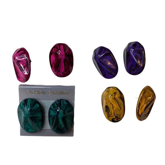 Vintage 80's Earrings Acrylic Pour Paint Stud Post 1"  Fashion Express Bundle - Picture 1 of 6